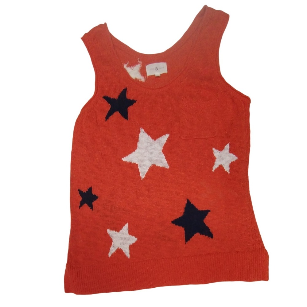 Lou & Grey Knit Tank Top Stars Sleeveless Casual Summer Orange Womens Small